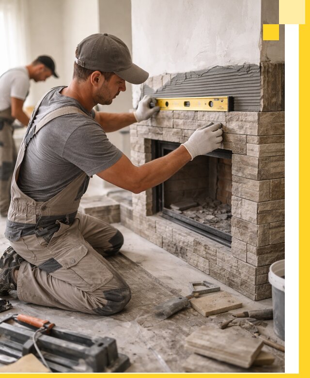 Облицовка каминов в Морозовске, монтаж и отделка натуральным камнем