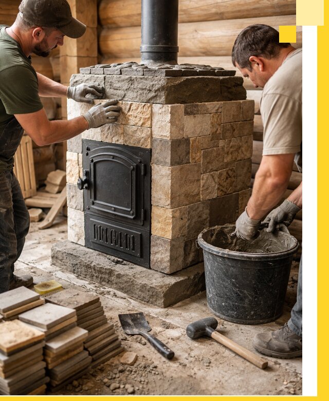 Облицовка банной печи под ключ в Морозовске: камень и плитка