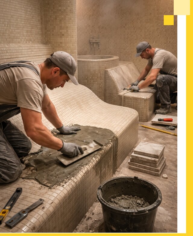 Лежаки для хамама под ключ в Морозовске, проект и монтаж